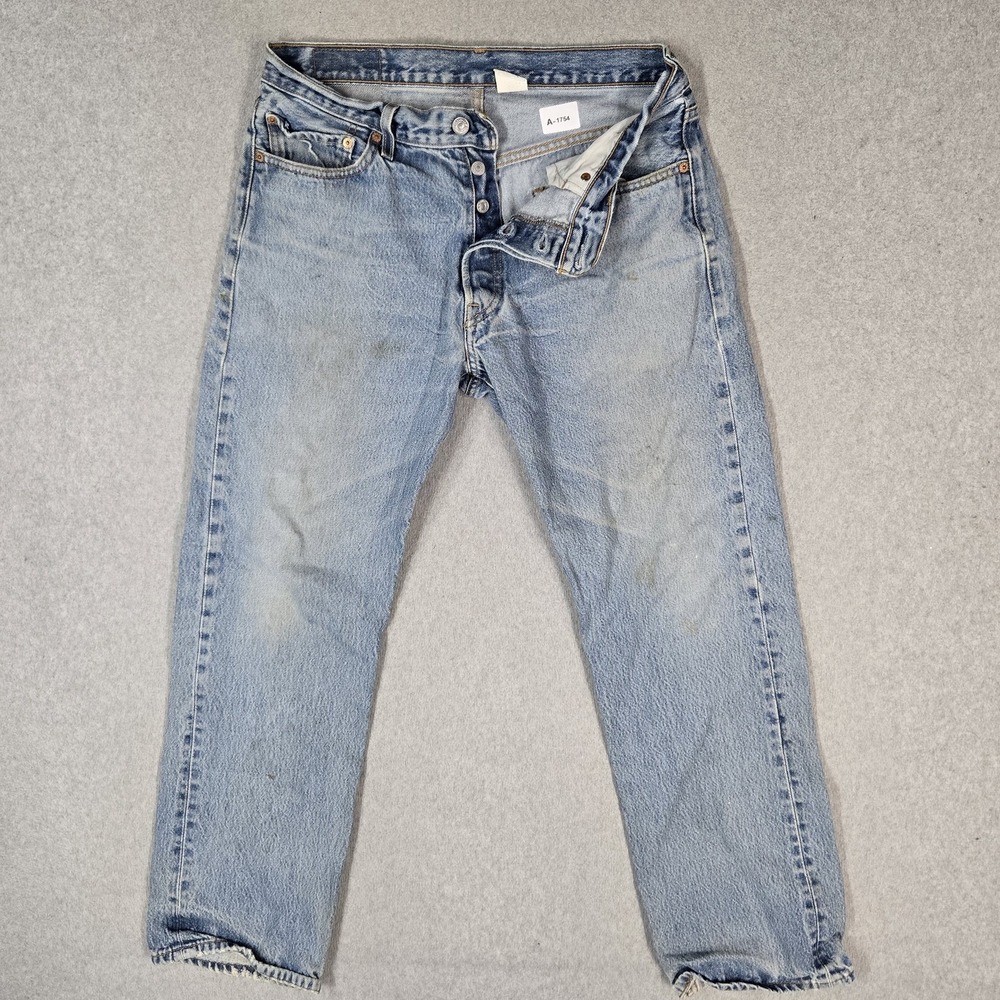 VINTAGE Levi's 501xx Men Jeans 35X34 Light Blue Denim Original Straight Y2K READ